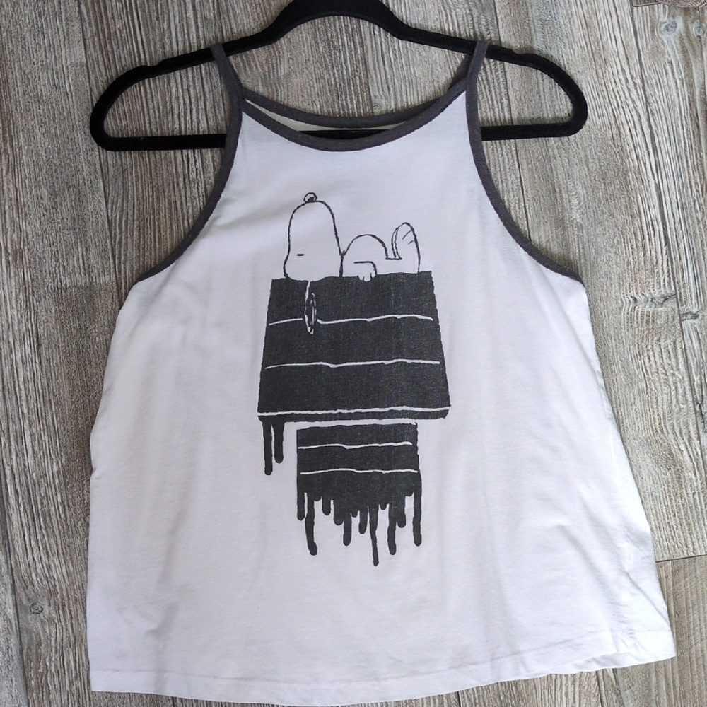 Peanuts White Tank Top with Snoopy Graphic S